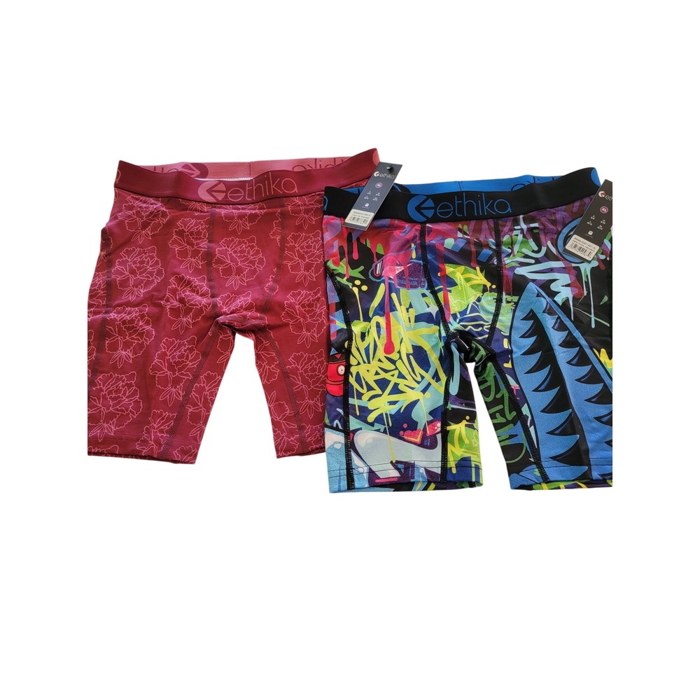 Ethika Boys Boxer Briefs 2 Pack Graffiti Shark & Red Floral Size XL 12/14 NEW